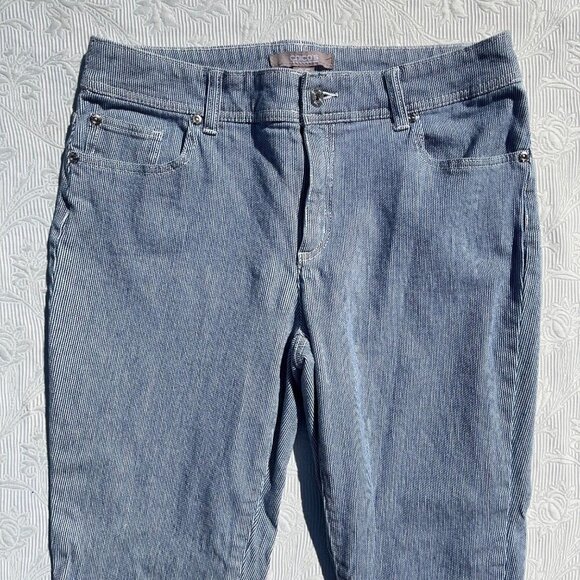 Chico's 0.5 (US SIZE 6) Navy Striped Railroad Lightweight Cotton Stretch Pants - Picture 3 of 6